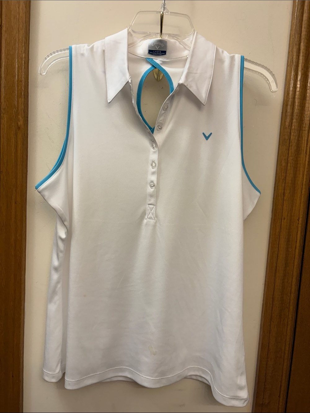 Callaway Golf White Sleeveless Polo Tank with Turquoise Trim
